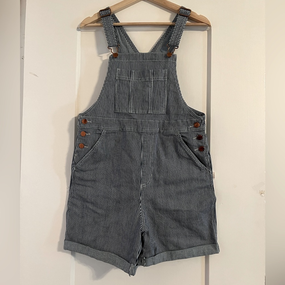 Universal Thread Overall Shorts Blue and White Railroad Pinstripes Size 2